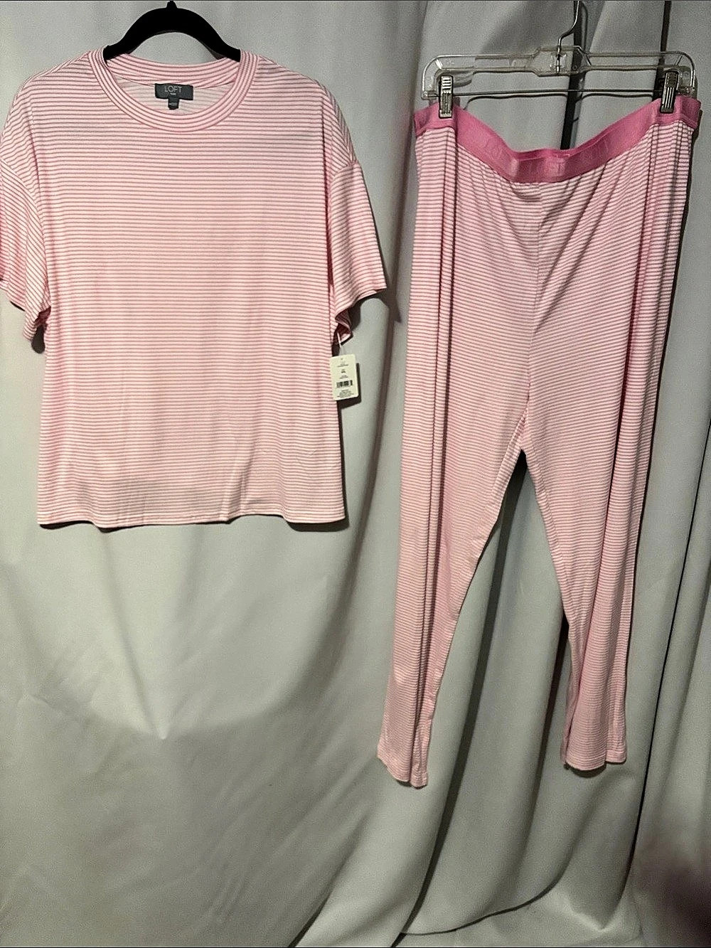 LOFT Tee and Pant Pajama Set Striped Pajama Set in Pink & White XXL NWT